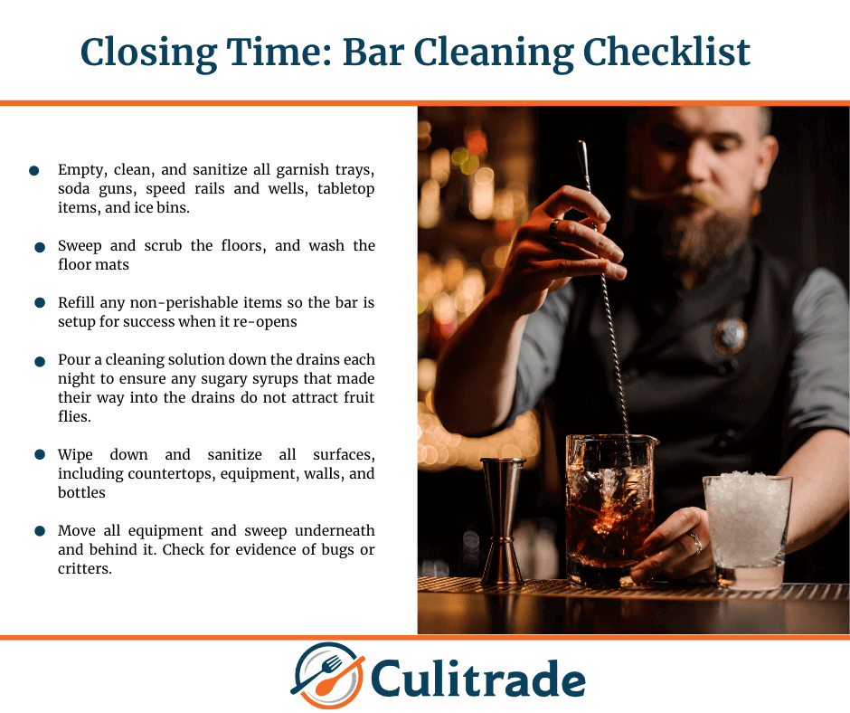 Image of a slide summarizing checklist options for cleaning a bar